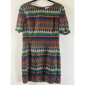 Aryn K Women's 100% Silk Sheath Colorful Geometric Casual Mini Dress Size Large